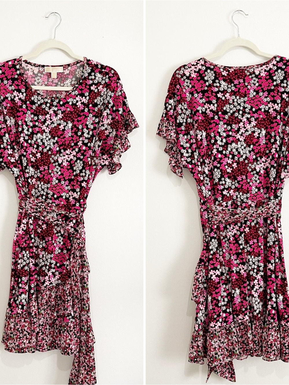 NWT Michael Kors Plus Size Ruffled Floral Print Mini-Midi Dress 1X - Picture 5 of 12